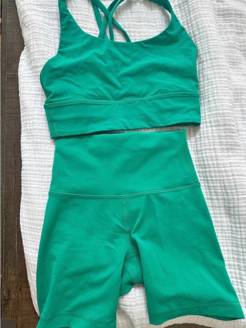 lululemon athletica Teal Green Sports Bra and High-Waist Bike Shorts Set